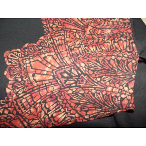 Cato Tunic Blouse Womens Small black burnt orange print semi sheer long sleeve - Picture 9 of 14